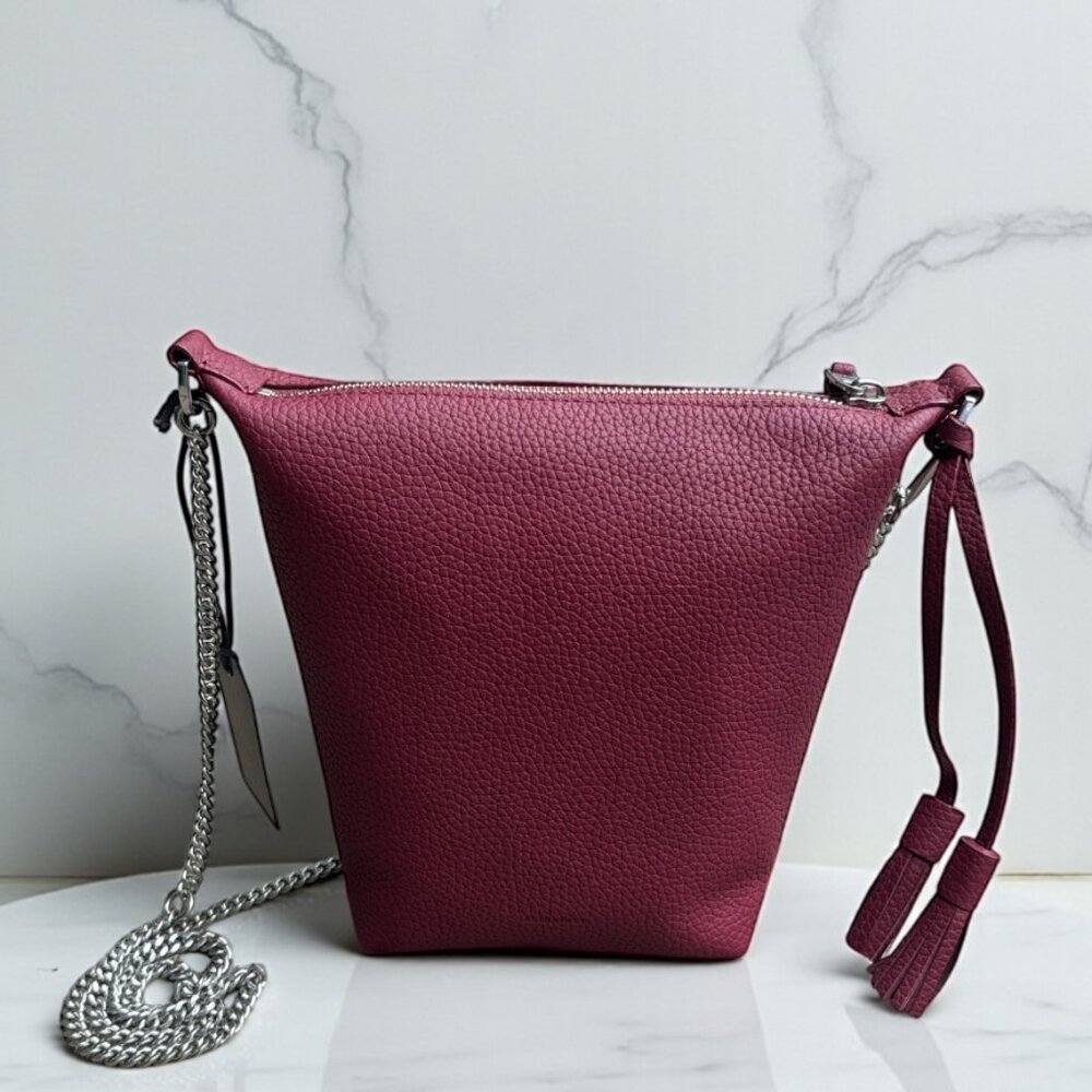 AllSaints Evaline Tassel Crossbody Bag Winter Orchid Red Leather Chain Strap NWT